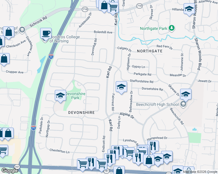 map of restaurants, bars, coffee shops, grocery stores, and more near in Columbus