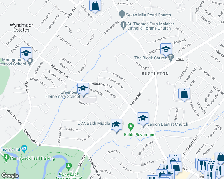 map of restaurants, bars, coffee shops, grocery stores, and more near 718 Alburger Avenue in Philadelphia