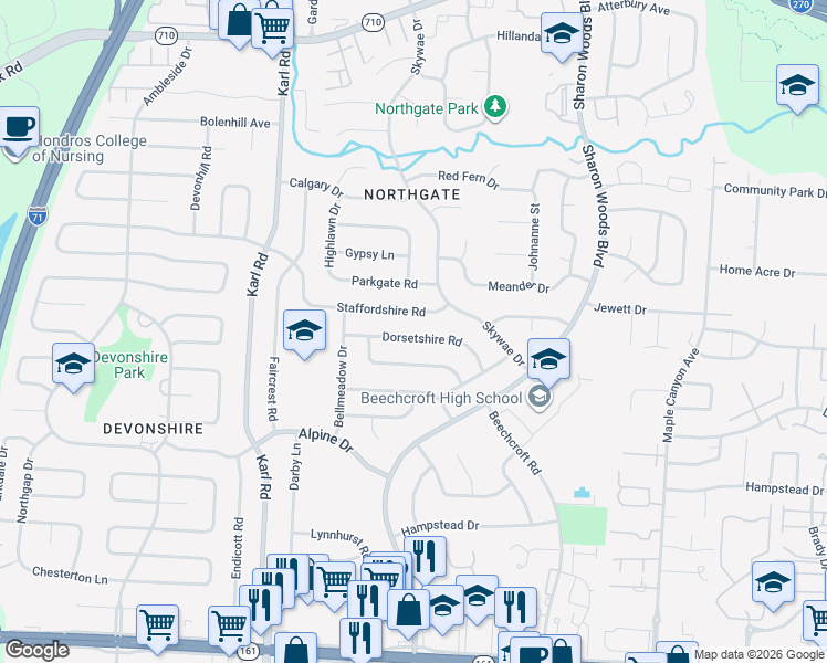 map of restaurants, bars, coffee shops, grocery stores, and more near 1794 Dorsetshire Road in Columbus
