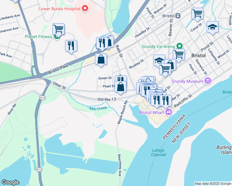 map of restaurants, bars, coffee shops, grocery stores, and more near 224 Otter Street in Bristol