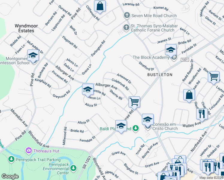 map of restaurants, bars, coffee shops, grocery stores, and more near 607 Sherrie Road in Philadelphia