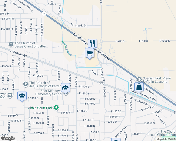 map of restaurants, bars, coffee shops, grocery stores, and more near 2368 1035 South in Spanish Fork