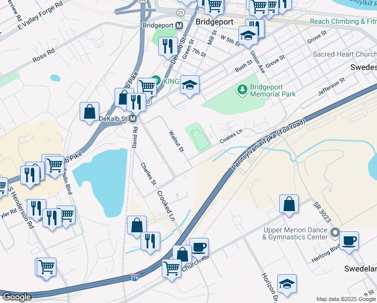 map of restaurants, bars, coffee shops, grocery stores, and more near 175 Walnut Street in King of Prussia