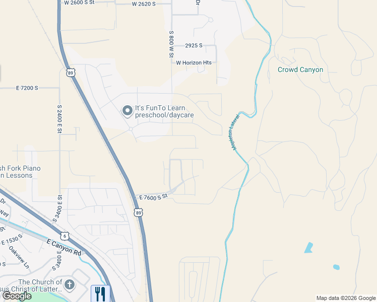 map of restaurants, bars, coffee shops, grocery stores, and more near 739 West Powderwood Lane in Mapleton