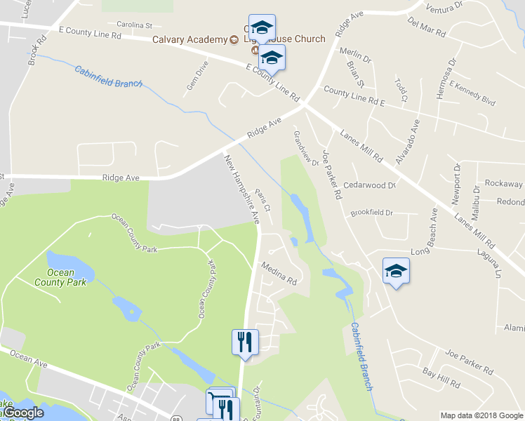 map of restaurants, bars, coffee shops, grocery stores, and more near 1329 Paris Court in Lakewood Township