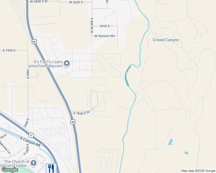 map of restaurants, bars, coffee shops, grocery stores, and more near 683 West Powderwood Lane in Mapleton