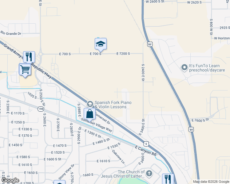 map of restaurants, bars, coffee shops, grocery stores, and more near 2974 East 1000 South in Spanish Fork