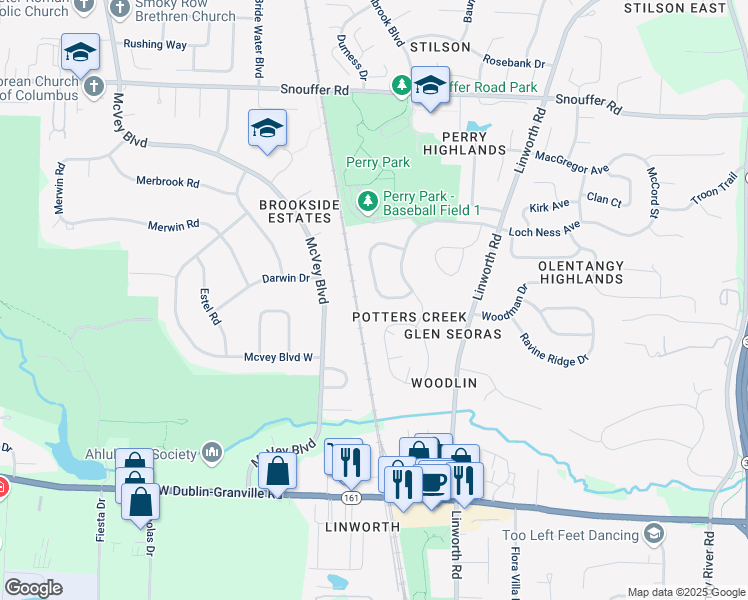 map of restaurants, bars, coffee shops, grocery stores, and more near 6837 Ravine Circle in Worthington
