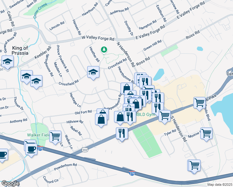 map of restaurants, bars, coffee shops, grocery stores, and more near 236 Strawberry Lane in King of Prussia