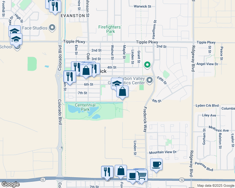 map of restaurants, bars, coffee shops, grocery stores, and more near 555 Eighth Street in Frederick