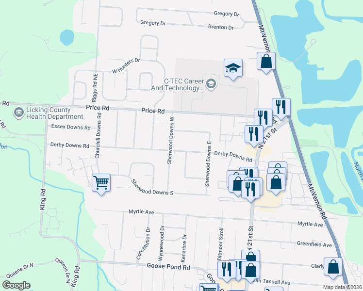 map of restaurants, bars, coffee shops, grocery stores, and more near 242 Derby Downs Road in Newark