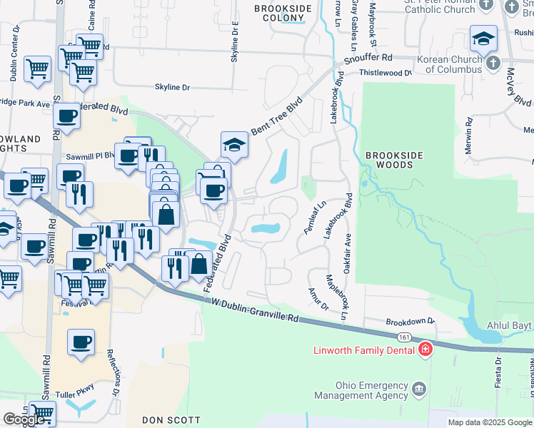 map of restaurants, bars, coffee shops, grocery stores, and more near 2303 Vicente Court in Columbus