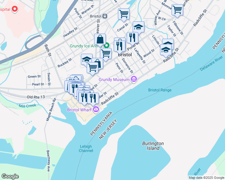 map of restaurants, bars, coffee shops, grocery stores, and more near 336 Cedar Street in Bristol