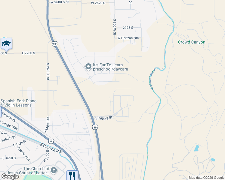 map of restaurants, bars, coffee shops, grocery stores, and more near 3715 South White Ash Drive in Springville