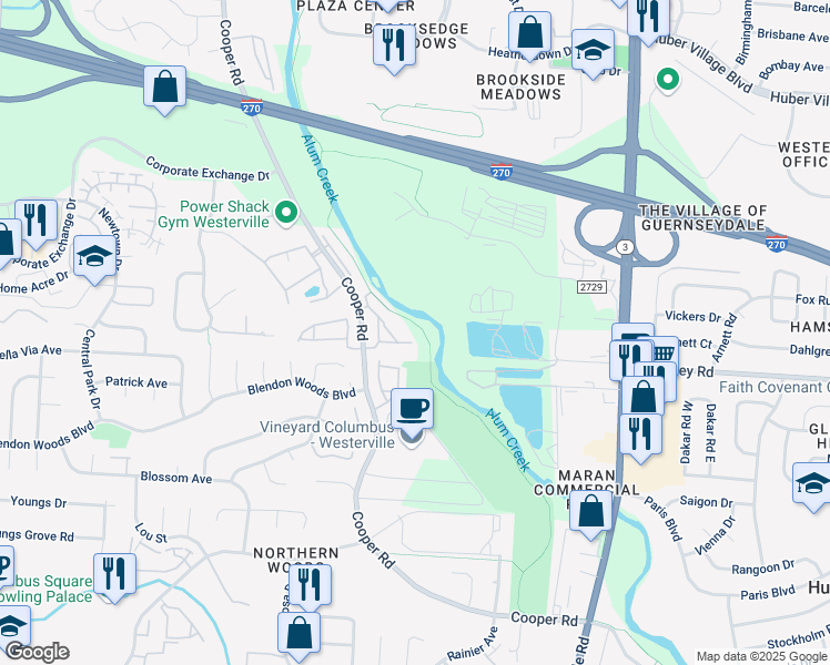 map of restaurants, bars, coffee shops, grocery stores, and more near 6098 Harbour Pointe in Columbus