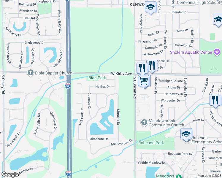 map of restaurants, bars, coffee shops, grocery stores, and more near 1709 Maynard Drive in Champaign