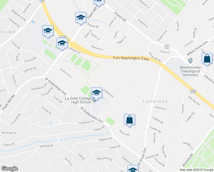 map of restaurants, bars, coffee shops, grocery stores, and more near 1702 Newbold Lane in Laverock