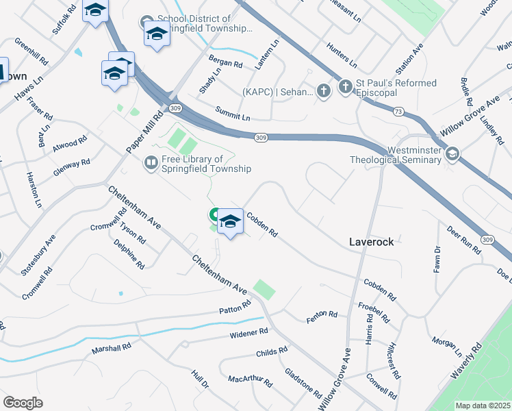 map of restaurants, bars, coffee shops, grocery stores, and more near 1702 Newbold Lane in Laverock