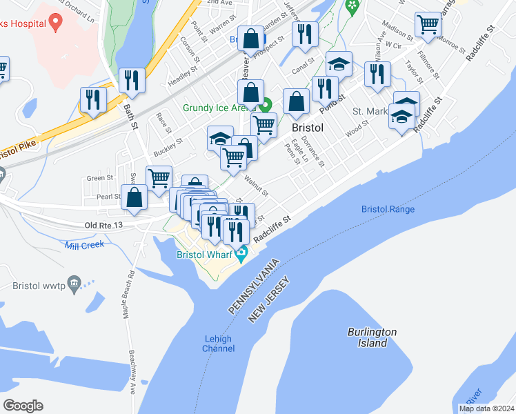 map of restaurants, bars, coffee shops, grocery stores, and more near 311 Wilson Street in Bristol