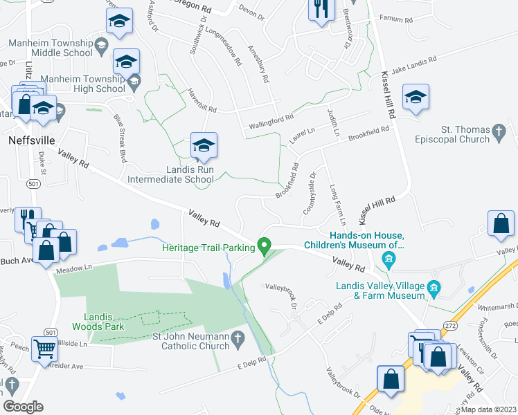 map of restaurants, bars, coffee shops, grocery stores, and more near 510 Somerset Road in Lancaster