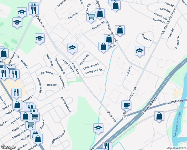 map of restaurants, bars, coffee shops, grocery stores, and more near 3612 Clear Springs Drive in Bucks County