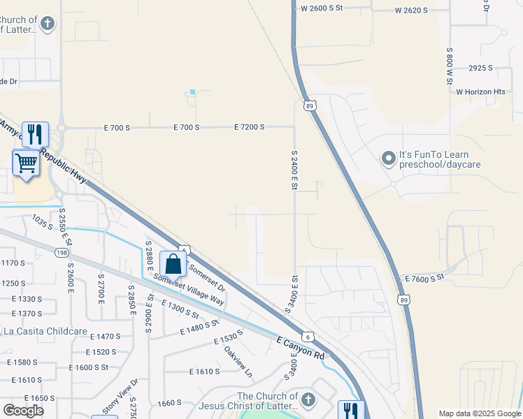 map of restaurants, bars, coffee shops, grocery stores, and more near 3457 East 1000 South in Spanish Fork