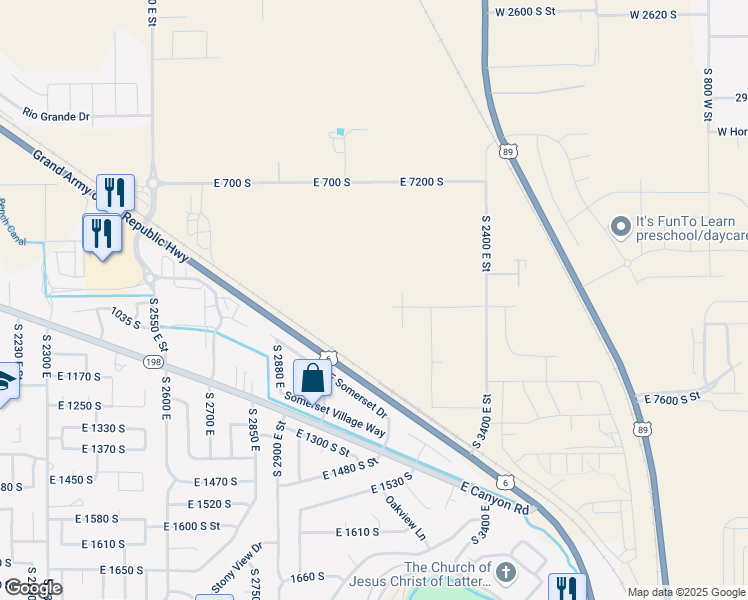 map of restaurants, bars, coffee shops, grocery stores, and more near 3103 East 1000 South in Spanish Fork