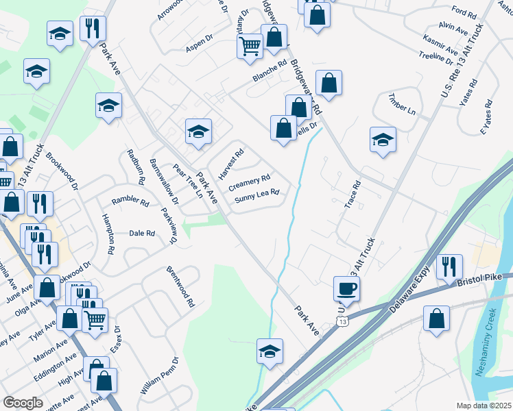 map of restaurants, bars, coffee shops, grocery stores, and more near 3612 Clear Springs Drive in Bucks County