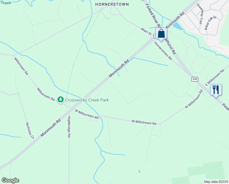 map of restaurants, bars, coffee shops, grocery stores, and more near 877 Monmouth Road in Plumsted