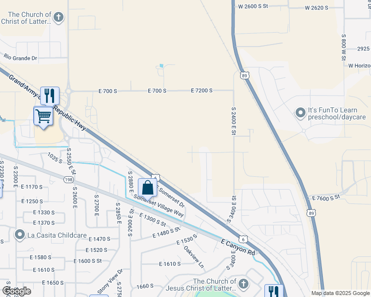 map of restaurants, bars, coffee shops, grocery stores, and more near 3145 East 1000 South in Spanish Fork