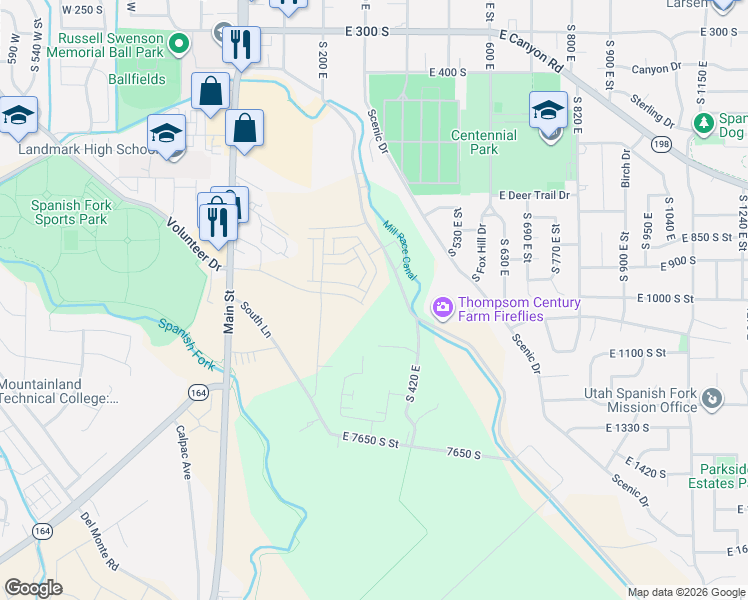 map of restaurants, bars, coffee shops, grocery stores, and more near 251 East 7650 South in Spanish Fork