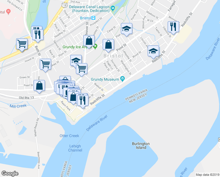 map of restaurants, bars, coffee shops, grocery stores, and more near 112 Walnut Street in Bristol