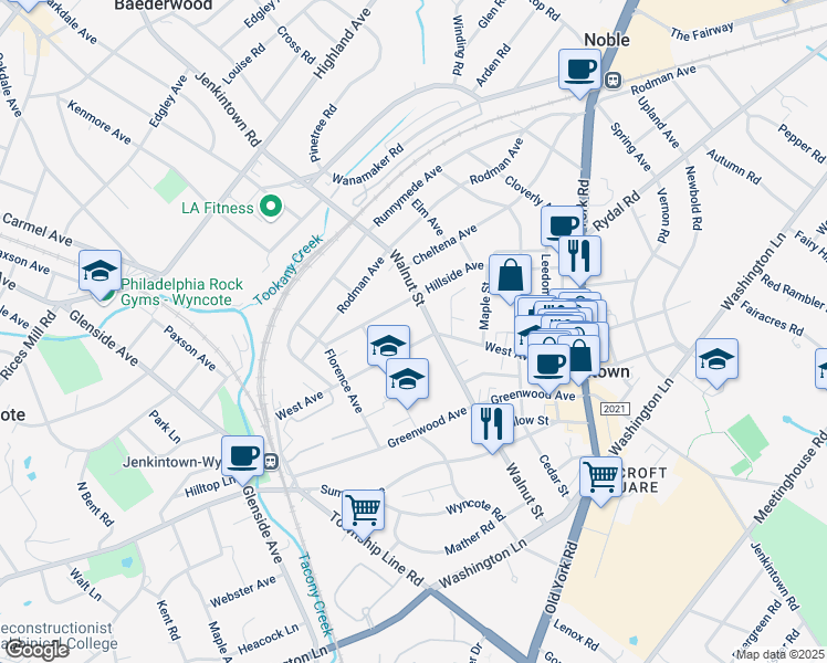 map of restaurants, bars, coffee shops, grocery stores, and more near 329 West Avenue in Jenkintown