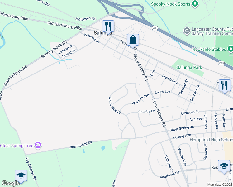map of restaurants, bars, coffee shops, grocery stores, and more near 171 Northridge Drive in Salunga-Landisville