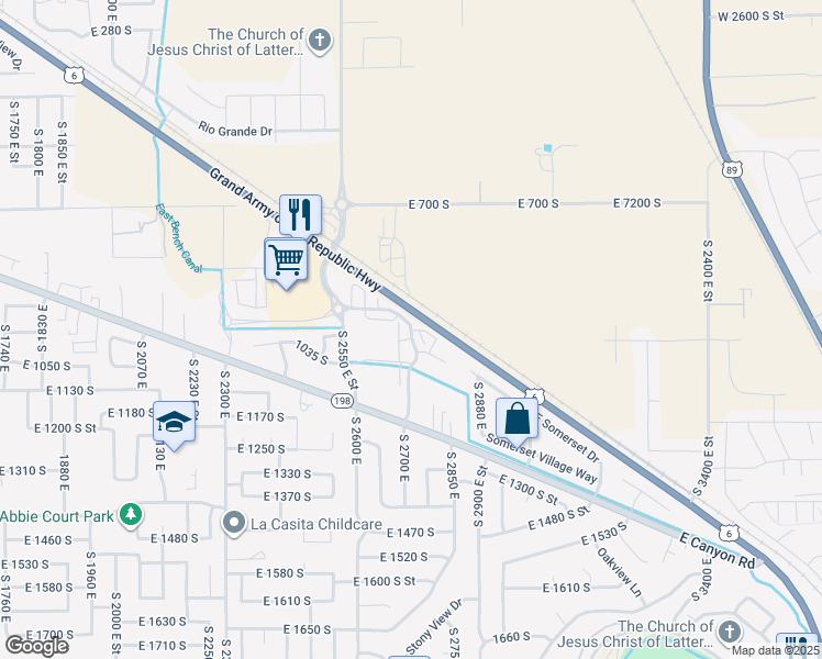 map of restaurants, bars, coffee shops, grocery stores, and more near 972 South High Ridge Drive in Spanish Fork