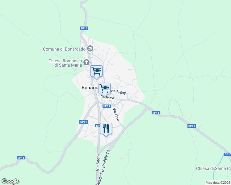 map of restaurants, bars, coffee shops, grocery stores, and more near 64 Via Roma in Bonarcado