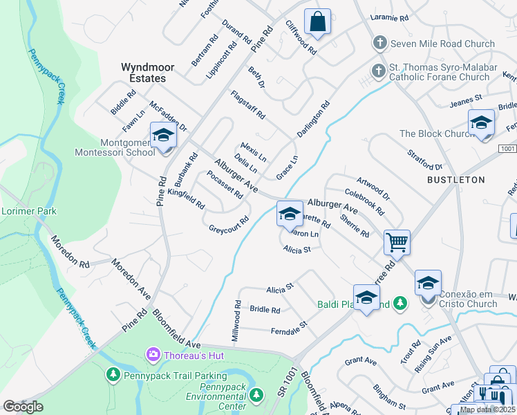 map of restaurants, bars, coffee shops, grocery stores, and more near 152 Greycourt Road in Philadelphia