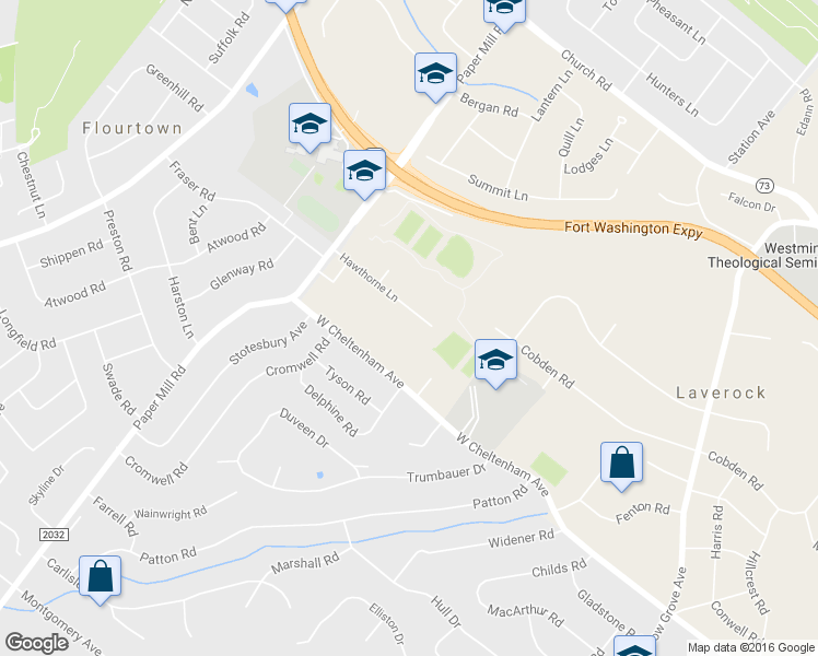 map of restaurants, bars, coffee shops, grocery stores, and more near 8804 Hawthorne Lane in Wyndmoor