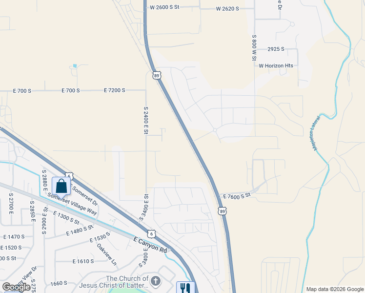 map of restaurants, bars, coffee shops, grocery stores, and more near 7443 1600 West in Spanish Fork