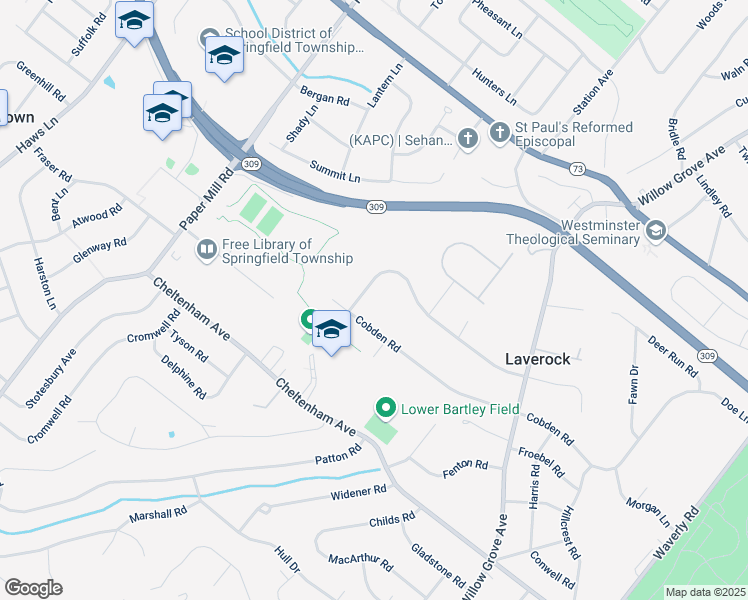 map of restaurants, bars, coffee shops, grocery stores, and more near 8403 Cobden Road in Laverock