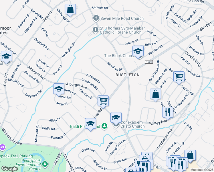 map of restaurants, bars, coffee shops, grocery stores, and more near 669 Artwood Drive in Philadelphia