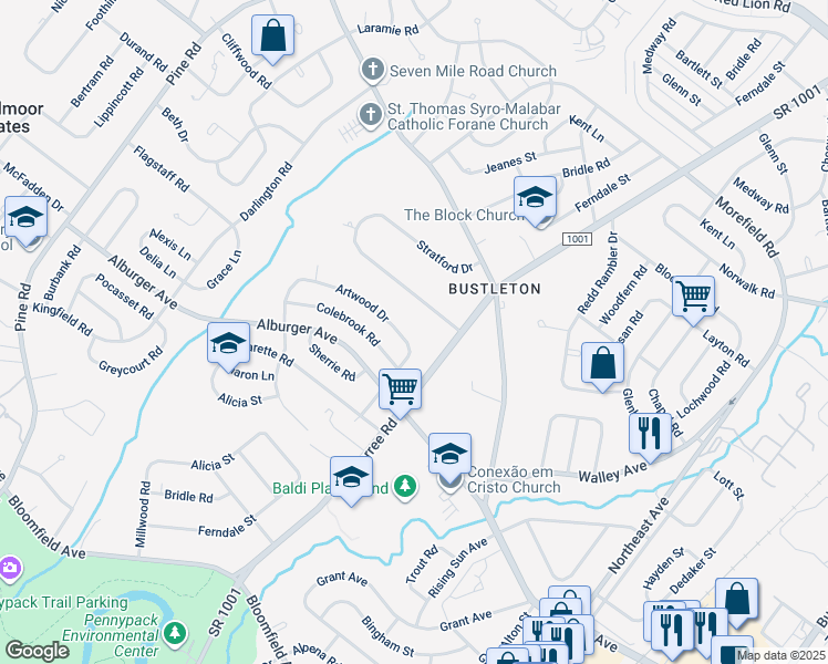 map of restaurants, bars, coffee shops, grocery stores, and more near 669 Artwood Drive in Philadelphia
