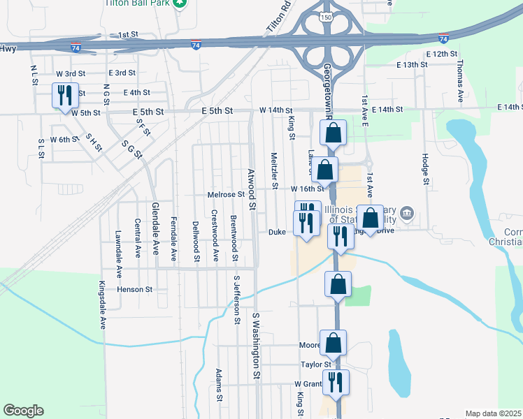 map of restaurants, bars, coffee shops, grocery stores, and more near 501-699 South Atwood Street in Tilton