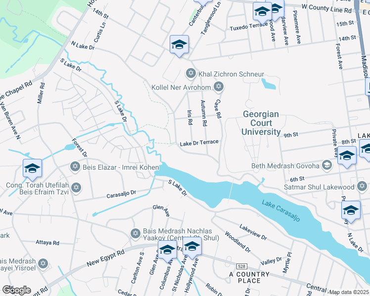 map of restaurants, bars, coffee shops, grocery stores, and more near 1125 North Lake Drive in Lakewood