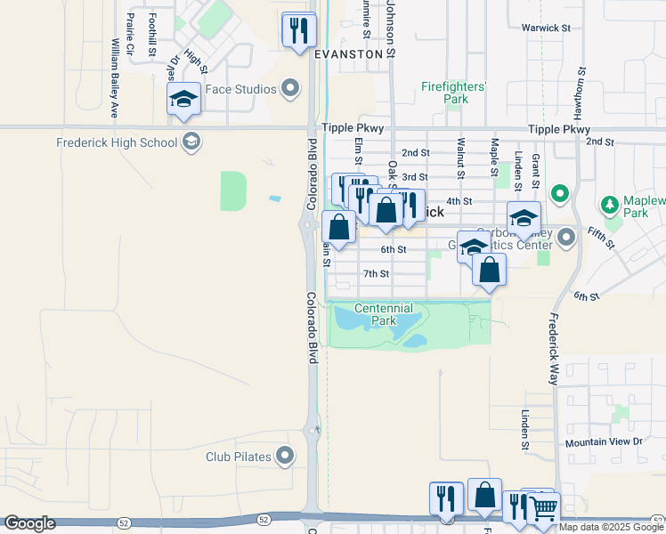 map of restaurants, bars, coffee shops, grocery stores, and more near 730 Main Street in Erie