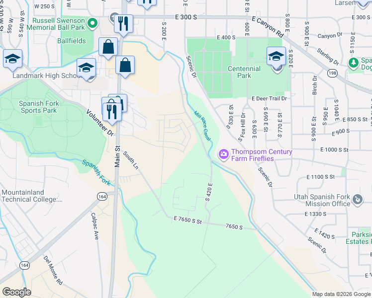 map of restaurants, bars, coffee shops, grocery stores, and more near 251 East 7650 South in Spanish Fork