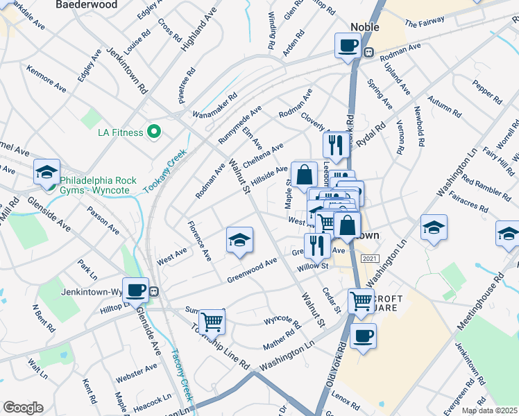map of restaurants, bars, coffee shops, grocery stores, and more near 329 West Avenue in Jenkintown