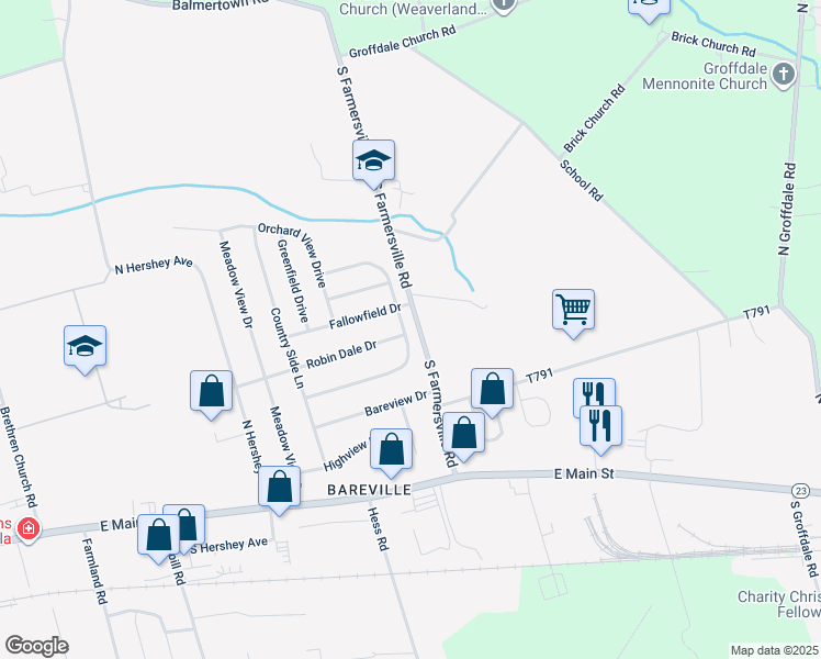map of restaurants, bars, coffee shops, grocery stores, and more near 308 Willow Dell Lane in Leola