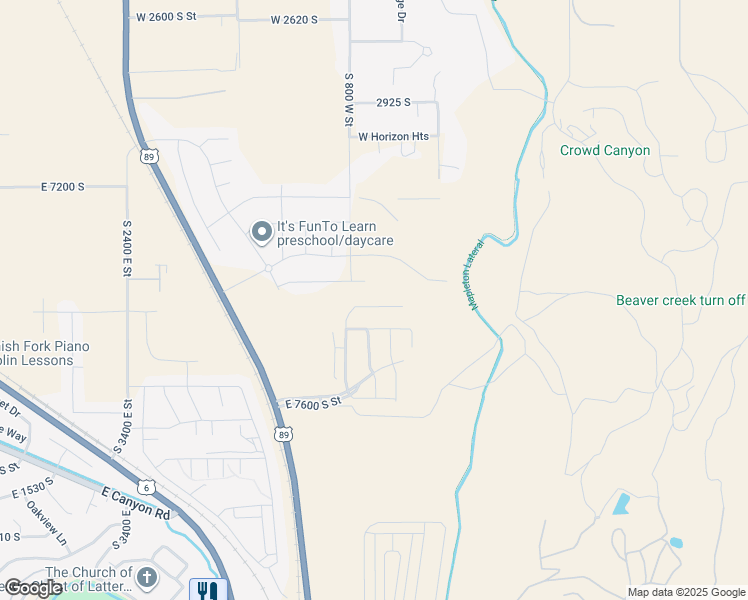 map of restaurants, bars, coffee shops, grocery stores, and more near 762 West Powderwood Lane in Mapleton