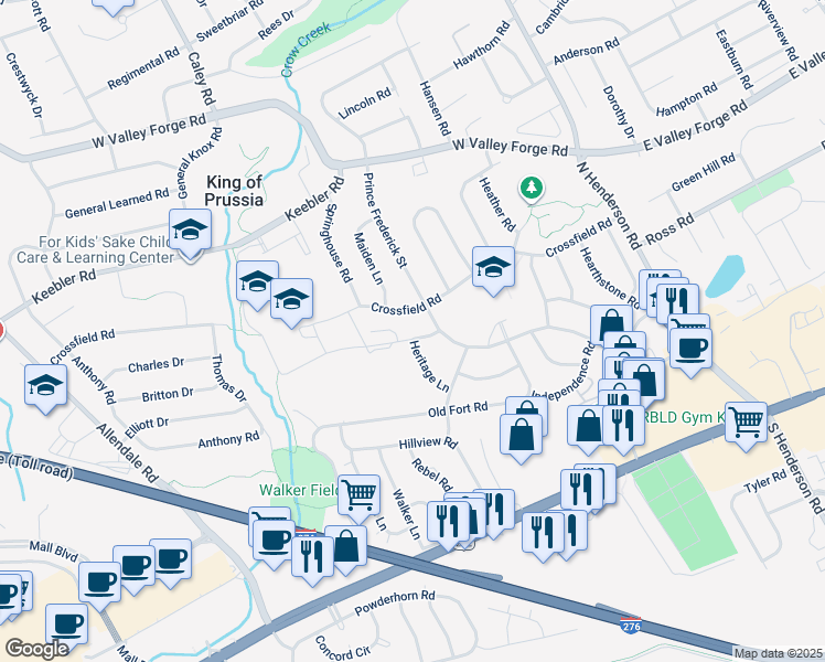 map of restaurants, bars, coffee shops, grocery stores, and more near 390 Stonybrook Road in King of Prussia